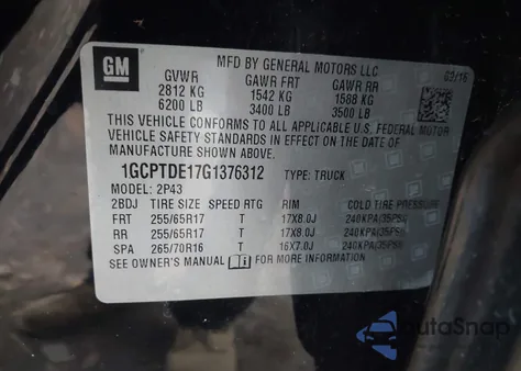 2016 Chevrolet Colorado Z71 z USA, uszkodzony, nr VIN 1GCPTDE17G1376312